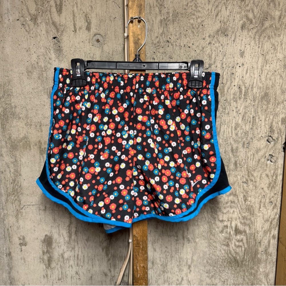 Nike Dri-FIT Women's Floral Athletic Running Shorts Size L Black Blue